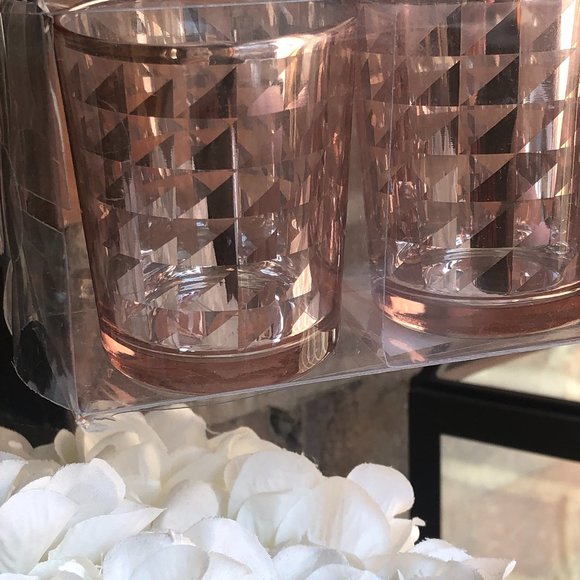 Vintage Retro 3 Piece Rose Gold Glass Votive Set - Picture 5 of 5